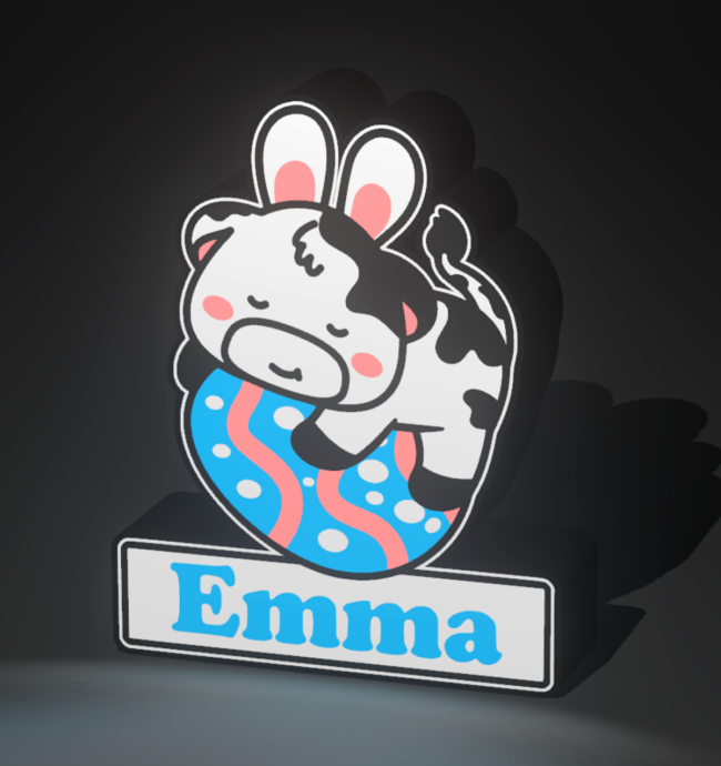 Boite lumineuse - Vache de pâques avec oeuf